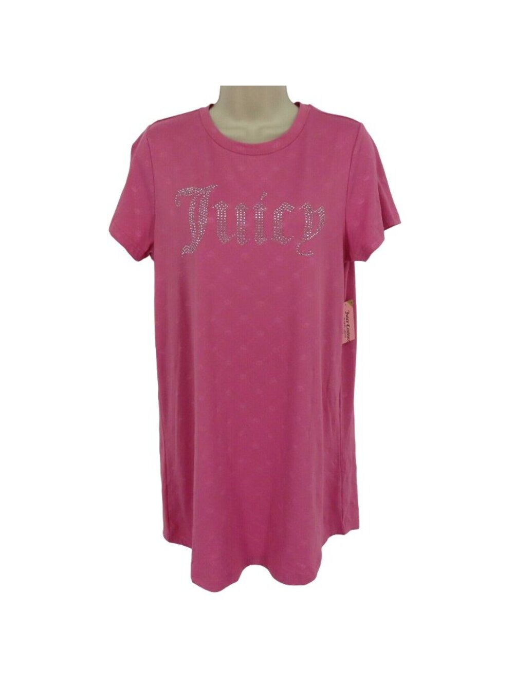Juicy Couture Womens Medium Pink Rhinestone Bling Embossed Crown Sleepshirt NEW